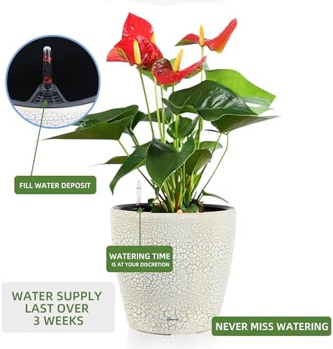 Dexceder 18x17 Self Watering Planter with Wheels (White Gold Crackle)