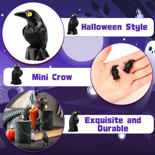 60Pcs Mini Resin Crows,Mini Black Crow Ravens Figurines