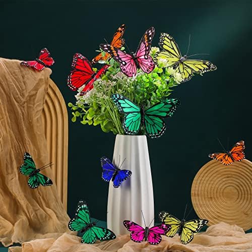 Giegxin 24 Pcs Monarch Butterfly Picks Artificial with Wire,Bright Colors