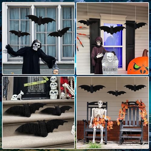 Beeveer 3 Pcs Woven Rattan Bat Wall Hanging Halloween Decor, 3D Scary Handcrafted Black Rope Bats, Rustic Natural Farmhouse Halloween Creepy Decorations for Home Fireplace Door, 9.06/7.48/5.91 Inch
