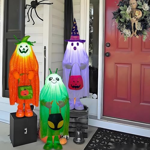 YUETJIN 32" Light Up Halloween Alien Décor, Standing Trick or Treat-Alien