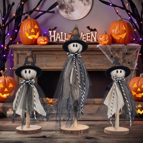 Redbaker 3 Pcs Halloween Decorations Indoor, Primitive Ghost with Witch Hat