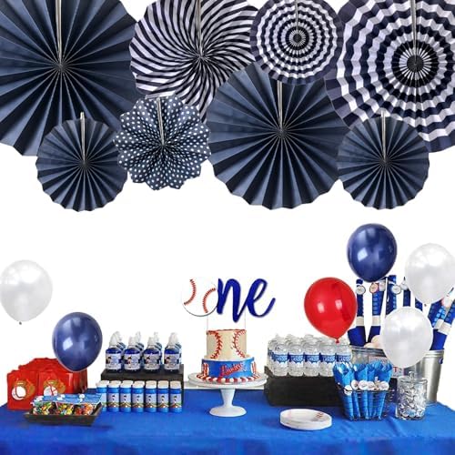 Navy Blue Party Deocrations Hanging Paper Round Fan Nautical for Boy Party