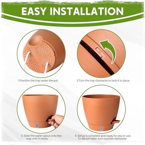 Self Watering Pots for Indoor Plants (5/5.5/6/6.5/8 Inch), Terra Cotta Planters with Water Level Indicator & Drainage,Wicking Pots for Monstera, Herbs & Snake Plant (Terra Cotta, 5/5.5/6/6.5/8 Inch)