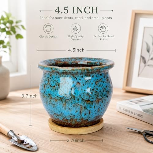 Plant Pots, 4.5 Inch Ceramic Pots for Plant with Drainage, Succulent Pots