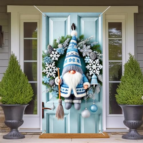BlissYard Christmas Door Cover Gnome Snowflake 35x71 Inch Polyester
