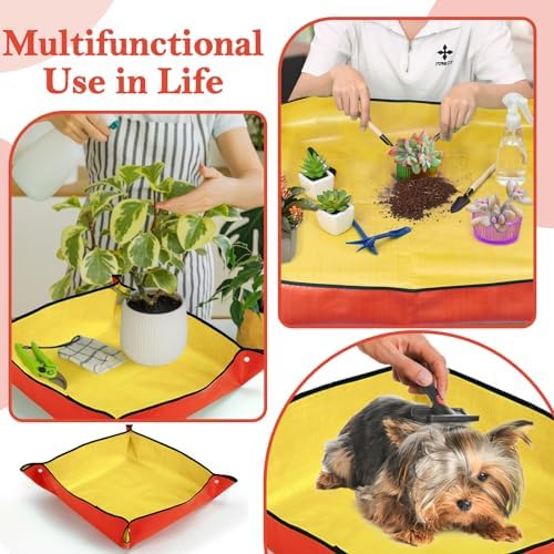 2Pcs Repotting Mat for Plant Transplanting, 39'' Gardening Mat and 26'' Orange Potting Mat for Indoor, Thicker Potting Tray with Plant Accessories Foldable Waterproof Planting Mat for Plant Lovers