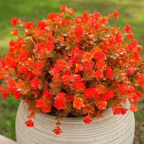 alyptus Artificial Flowers – 12 Bundles Fake Outdoor Fall Flowers UV Resistant No-Fade Faux Plants for Porch, Patio, Garden, Office & Fall Decor