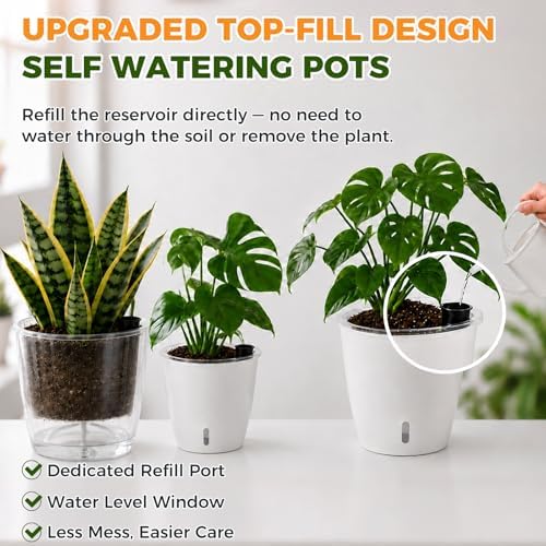 Clear Self Watering Pots for Indoor Plants, 3-Pack 6.7 Inch Top-Fill Self Watering Planter, Clear Orchid Pots with Drainage, Wick Inner Basket, Semi Hydroponic Pot, Transparent