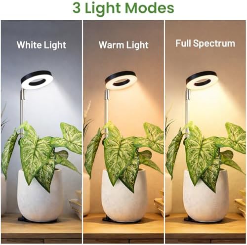 LBW Grow Lights for Indoor Plants, Full Spectrum Halo Grow Light with Base