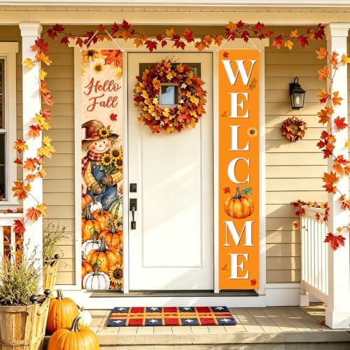 Fall Welcome Banner Porch Sign Hello Fall Banner Front Door Outdoor Decor