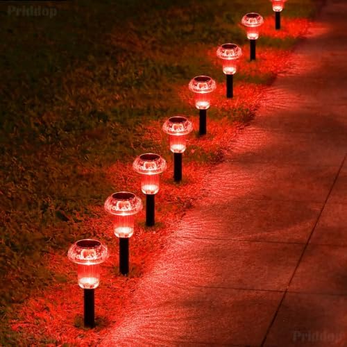 Priddop Solar Garden Lights Outdoor Waterproof 8 Pack Red LED Mushroom
