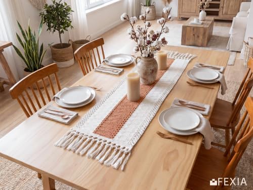 FEXIA Boho Table Runner for Home Decor 12x36 Coral Farmhouse Decorations