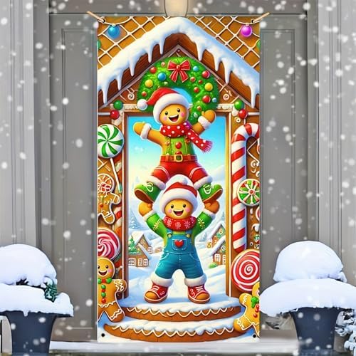 BlissYard Christmas Door Cover Gingerbread Trio 35 x 71 Inch