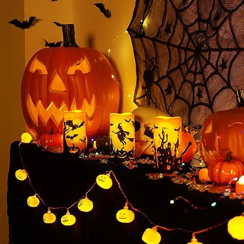 Homemory Halloween Waterproof Flameless LED Pillar Candle with Timer Remote