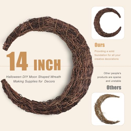 Moon Wreath, 14 Inch Crescent Grapevine Wreath Base, 2 Pack