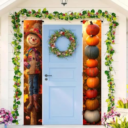 BlissYard Fall Scarecrow Porch Banner 12x71 Inch