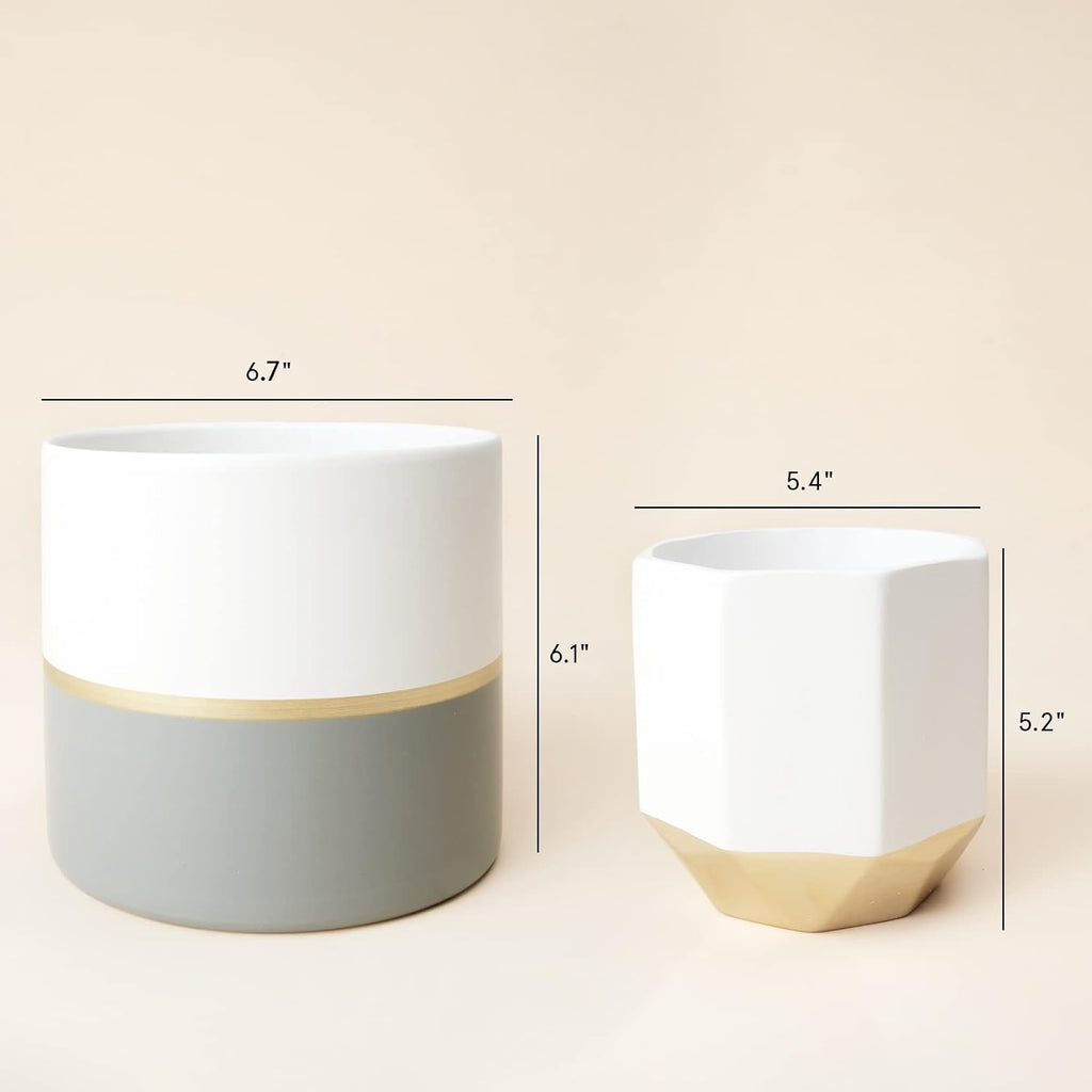 LA Jolie Muse Ceramic Flower Pots, 6.7 & 5.4 Inch Indoor Plant Pot Set of 2 | Modern Decorative Indoor Planters with