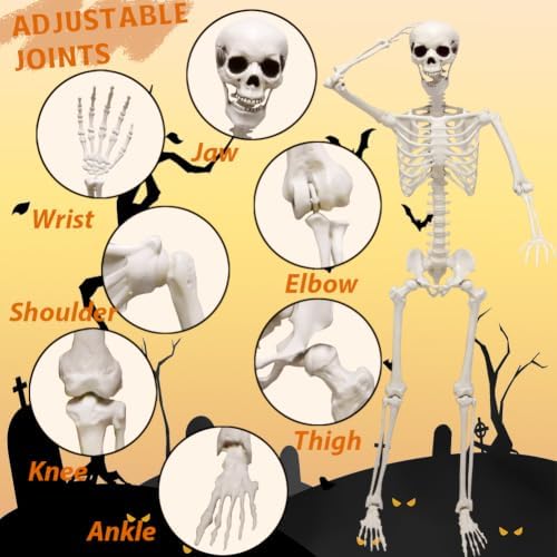 5.4ft Halloween Full Size Skeleton with Dog Cat for Haunted Party Decor