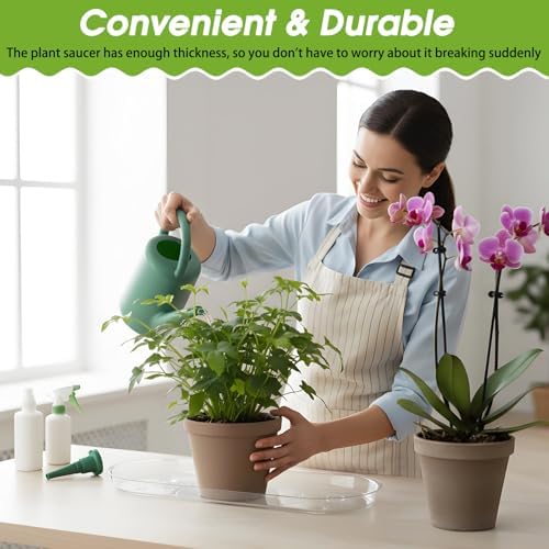 4 Pcs 17.7 x 6.1 Inch Plant Trays, Plastic Saucers for Window Sills, Clear