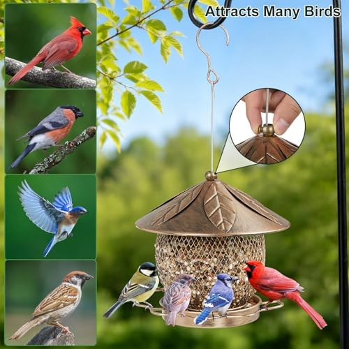 Bird Feeder for Outdoors Hanging, Heavy Duty Metal Wild Bird Feeders