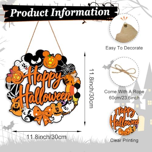Halloween Mouse Wreath Door Decorations Pumpkin Ghost Wooden Hanging Sign