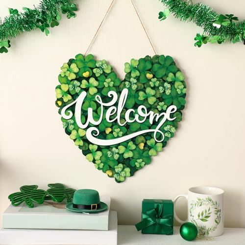 Boao St. Patrick's Day Shamrock Sign Wooden Hanging Decor with Bow