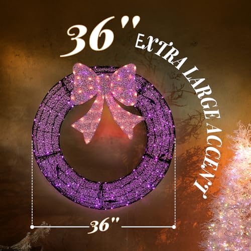 Karl home 36 in Pre-Lit Outdoor Christmas Wreath, 224 LED Lights, Purple