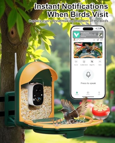 Bird Feeder with Camera, AI Recognition, Bird Bath, Solar Powered