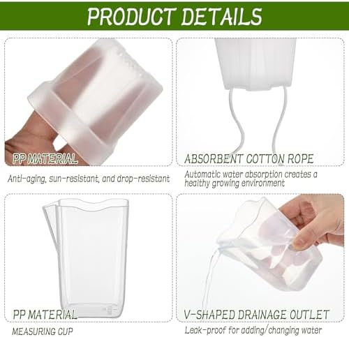 24 Sets Small Self Watering Pots for Indoor Plants - 2.5″ Mini Clear Plastic Planter with Cotton Ropes & Labels, Self-Wicking Planters with Water Level for Propagation, Cuttings, Seedlings & More