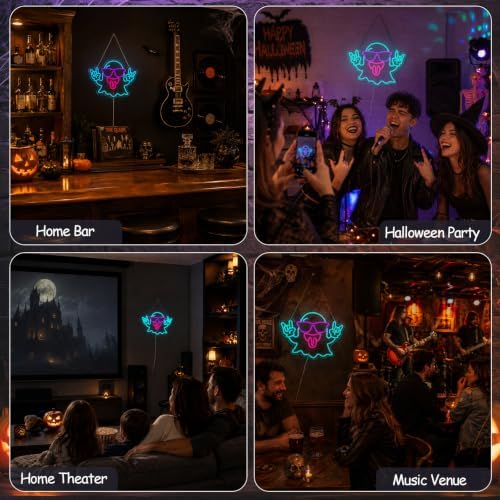 Rock Ghost Halloween Neon Sign, Dimmable LED Ghost Neon Sign for Wall Decor