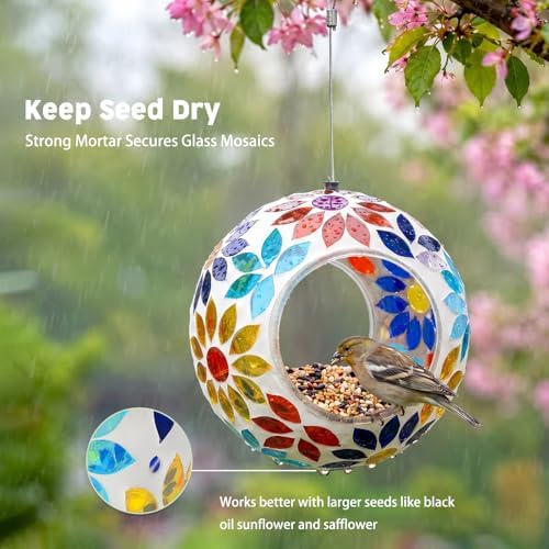 VCUTEKA Bird Feeders Fly Through Mosaic Hanging Birdfeeder for Garden Decor