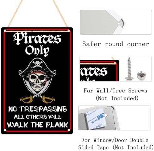 Halloween Decorations Outdoor Pirate Metal Signs 12"x8", Pirates Only NO TRESPASSING ALL OTHERS WILL WALK THE PLANK, Halloween Pirate Theme Party Patio, lawn and garden court yard signs Decor