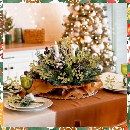 24PCS Gold Berry Stems 7.08in Christmas Tree Decorations Picks Glitter