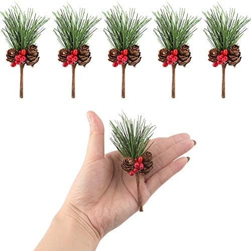 TUPARKA 12 PCS Artificial Pine Cone Picks Holly Berry Stems for Christmas