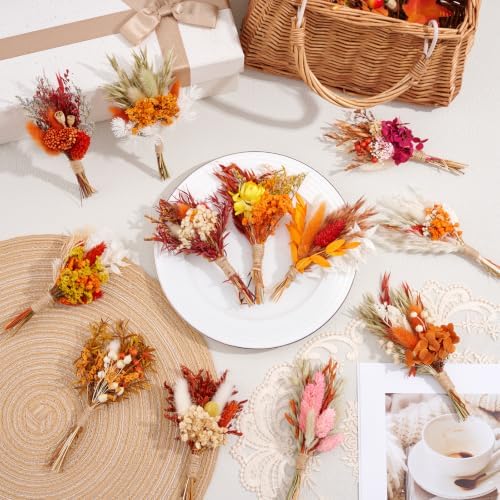 24pcs Fall Dried Flowers 6-7" Mini Boho Floral Bouquets Assortment