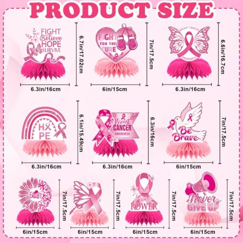 10Pcs Breast Cancer Awareness Honeycomb Centerpieces for Table