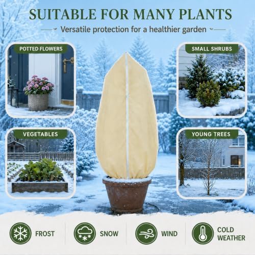 Sukh Plant Covers Freeze Protection - 2 Pack Plant Covers for Winter, Beige
