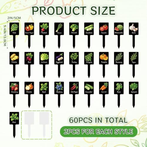 60PCS Plant Label Vegetable Herb Garden Marker, Color & Black Double-Sided