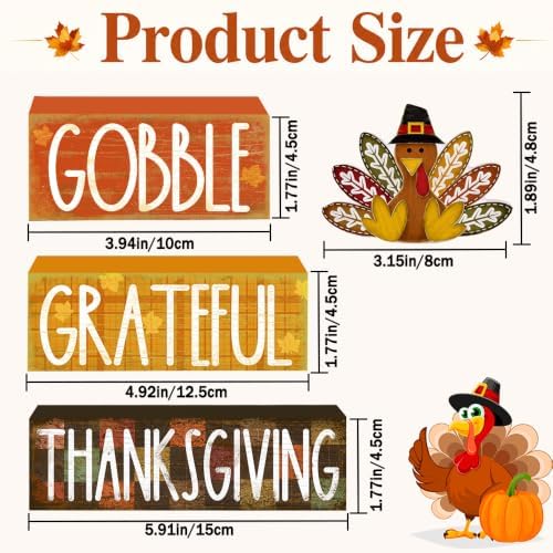 4Pcs Thanksgiving Table Decoration Thanksgiving Wooden Turkey Sign
