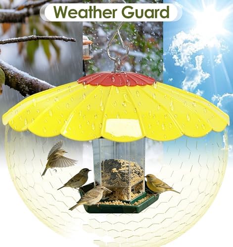 13.5-Inch Hummingbird Feeder Shade Dome Cover,Bird Feeder Rain Cover & Squirrel Shield, Weather Guard with Hanging Bird Feeders,Squirrel Proof for Shepherd's Hook Outdoors(Yellow)