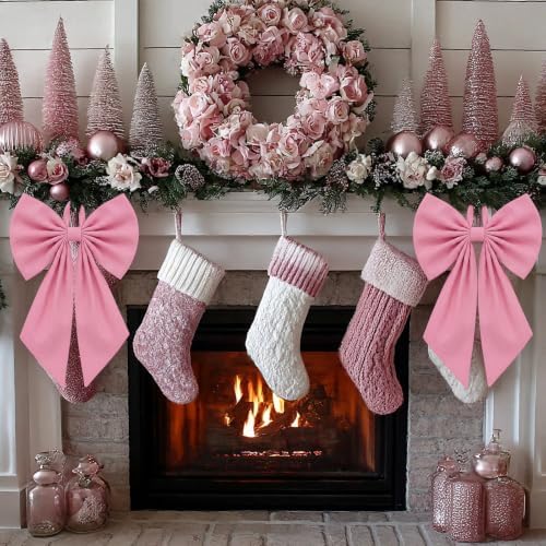 Suncalla 2 Pcs Pink Christmas Wreath Bows 18'' x 12''