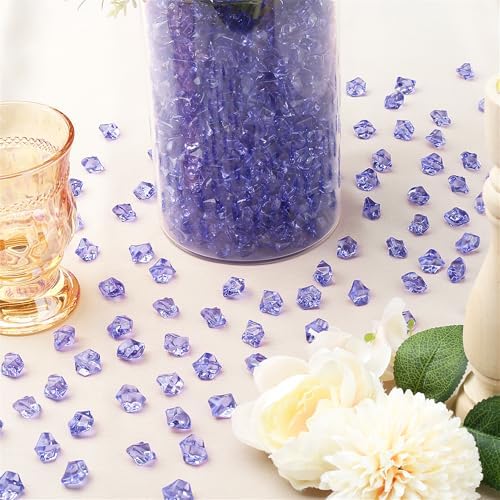 YATOJUZI 500pcs Fake Ice Cubes Violet Acrylic Crushed Rocks Purple Vase Fillers Plastic Diamonds Gems for DIY Party Wedding Centerpiece Table Scatter Prop Display 0.5" (Only Violet)