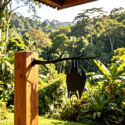 Frosted Black Hanging Bat Tree Stake Metal Art, Gothic Outdoor Yard Decor