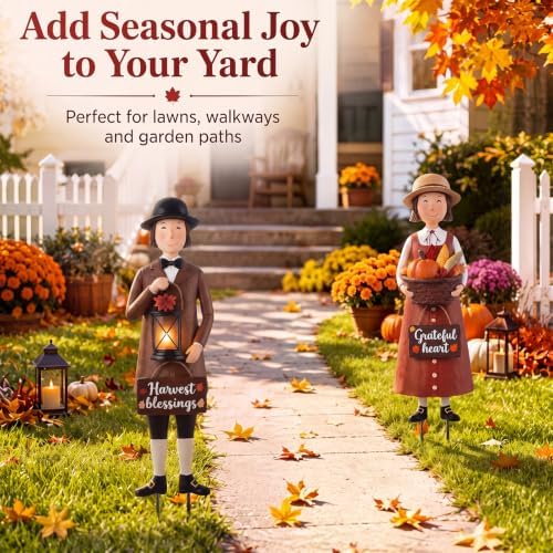 Geelin 2 Pack Fall Thanksgiving Metal Garden Stakes,Thanksgiving Couple