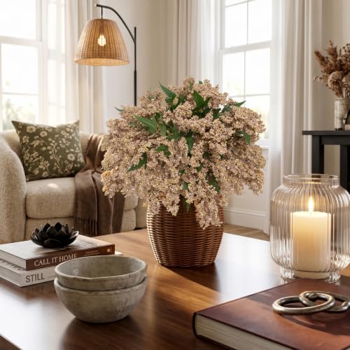 Daynight 6 Pcs Artificial Berry Stem for Vase, 17 in Faux Nandina Branches Fall Floral Picks Fake Realistic Berry Spray for Wedding Autumn Farmhouse Home Decor (6, White, 17Inch)