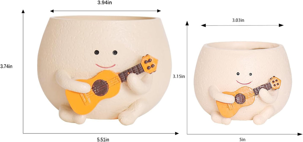 Smily Face Planter Pot with Drainage Hole Cute Resin Head Planters for String of Pearls Plant Live Unique Guitar