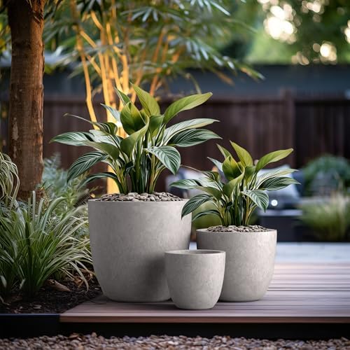 Kante Set of 3 CON Gray Concrete Bowl Planters 18" 14" 10" Dia