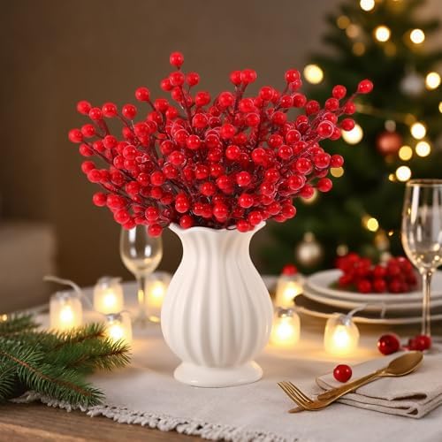 50Pack Christmas Tree Decorations Artificial Berry Stems Red Berry Picks for Xmas Winter Holiday Home Centerpieces and DIY Flower Arrangements Ornaments