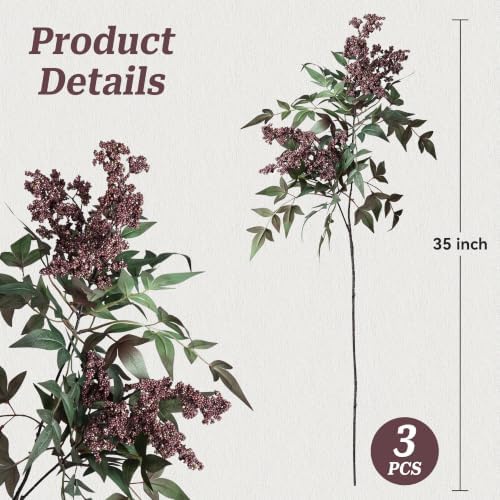 Artificial Plants Indoor 3 Pcs 35 Inch Faux Berry Stems for Vase Artificial Flowers Indoor for Wedding Holiday Seasonal Farmhouse Mantel Table Centerpiece Dark(Purple)